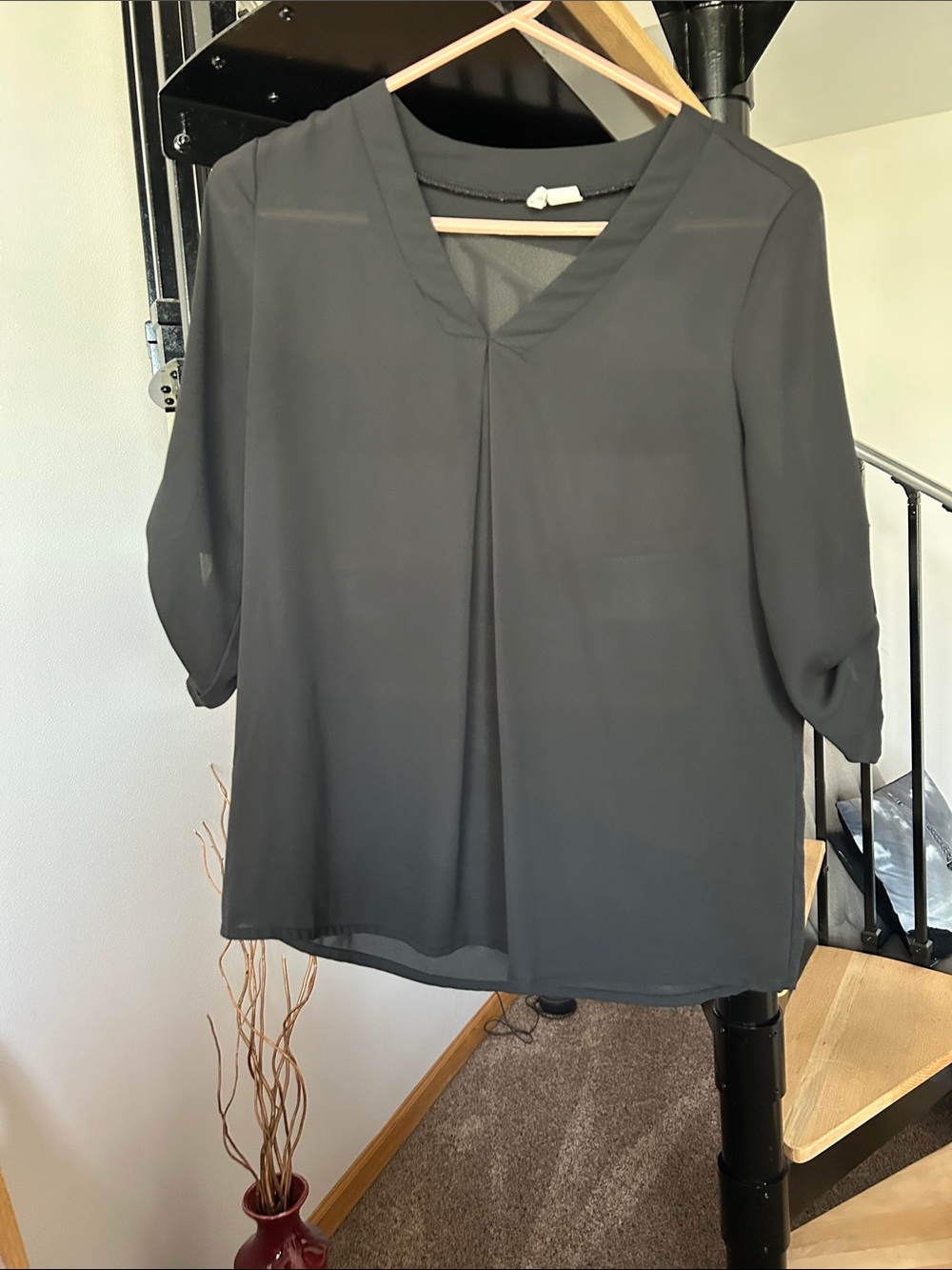 Japna Black Sheer V-Neck Blouse